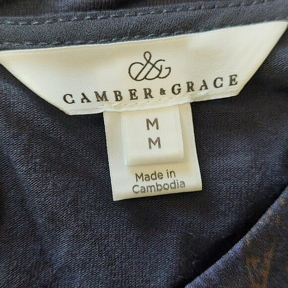 Camber & Grace Short Sleeved Top Navy Blue with Floral Pattern Women's M - Picture 7 of 8
